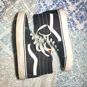 Vans Sk8 Hi Women's 5.5 Suede Canvas Skate Shoes Black White High Top Sneakers